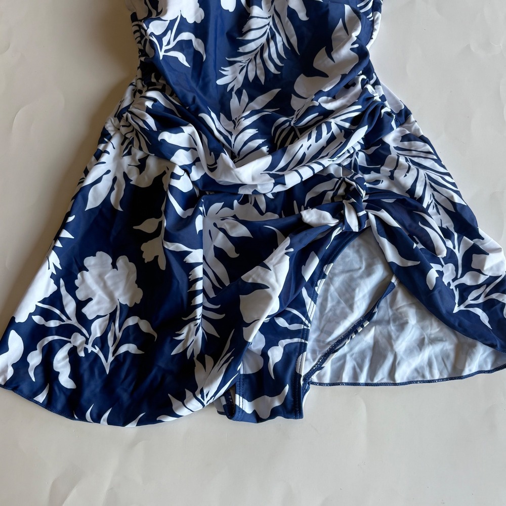 Aidonger Womens Navy Blue Floral Swim Dress One Piece Swimsuit Medium NWT - Picture 6 of 10